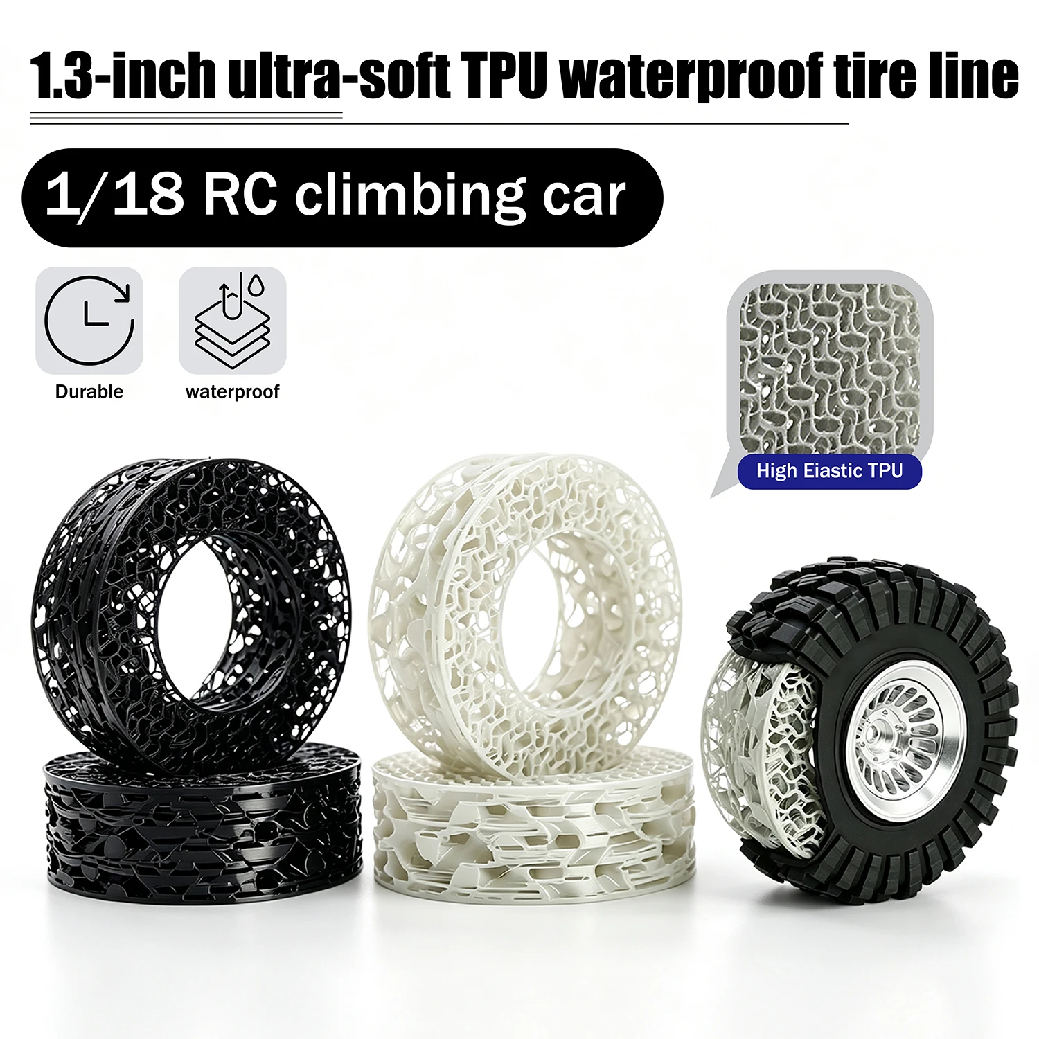 Tire Insert Foam - 1.3インチ3DプリントTPU RCタイヤインサートフォームスーパーソフトインサート防水（68-72mm 1.3インチタイヤ用）1/18 RCクローラーアップグレードパーツ