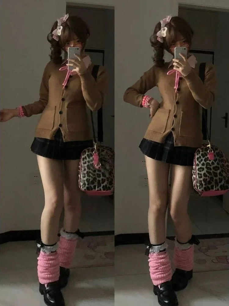 

Slim Fit V-Ne Вязаный кардиган с застежкой на талии Многослойный колледж Sle Pure Color irt JK orm Женский модный комплект