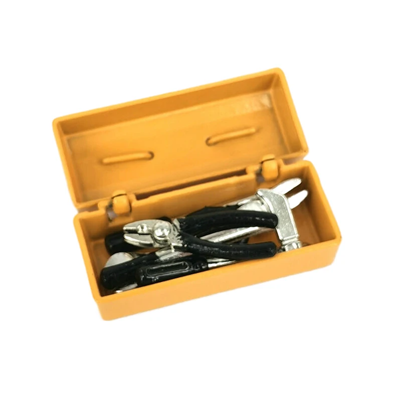 1Set Puppenhaus Miniatur Werkzeugkasten 【Werkzeugkasten + 6 Werkzeuge】Handgefertigte Werkzeuge Sets Modell Möbel Zubehör Puppenhaus Dekor Spielzeug Geschenk