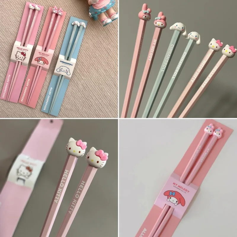 

Sanrio Hello Kitty, китайские палочки для еды из сплава, нескользящие палочки для еды, металлические палочки для еды, кухонная утварь, наборы посуды, подарки