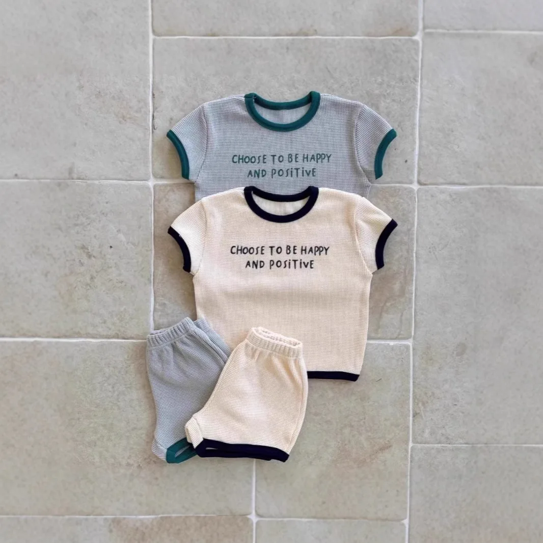 

2025 Summer New Baby Girl Letter Print Clothes Set Infant Boy Short Sleeve Casual Tops + Shorts 2pcs Suit Cotton Toddler Outfits