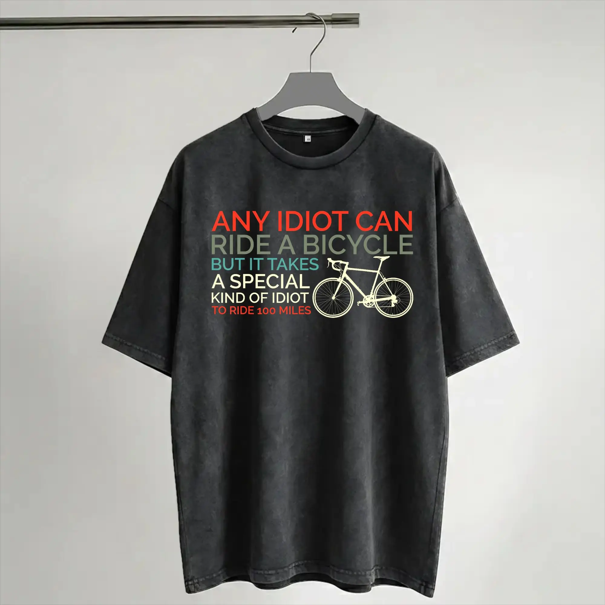 Bike Cyclist Any Idiot Can Ride A Bicycle  T Shirt Hip Hop Washed Short Sleeve Harajuku T-Shirt  Casual for Men Women Streetwear