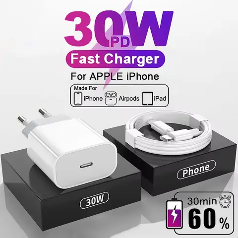 APPLE Originale 30W Caricabatterie Rapido Tipo C Per Iphone 16 15 14 13 12 11 Pro Max Mini X XS XR Plus Cavo Lightning Ricarica Veloce Senza Fili Magsafe