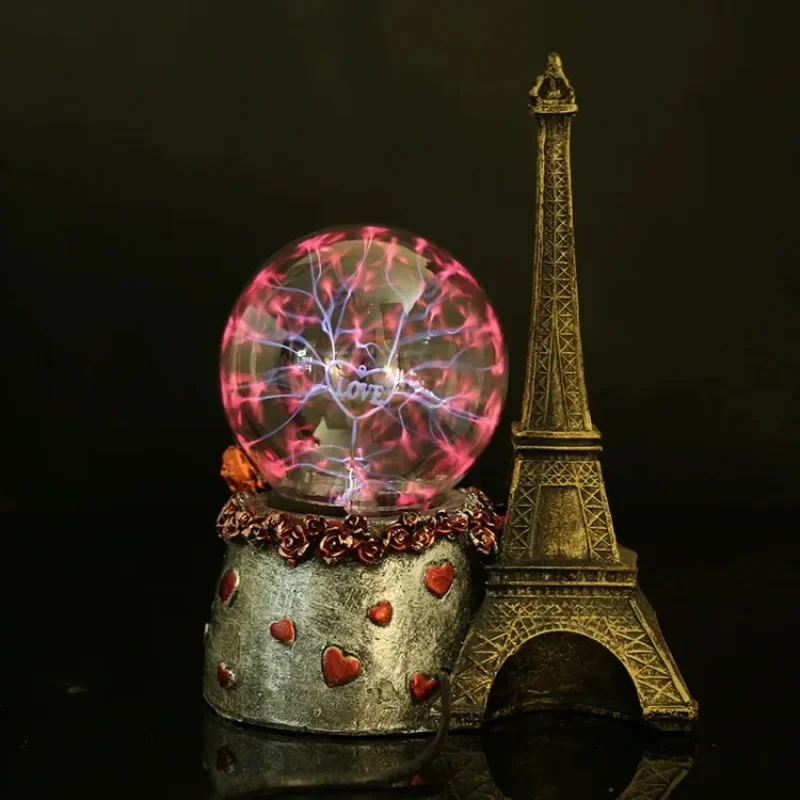 30cm Paris Eiffel Tower Plasma Ball Sphere Magic Crystal Lamp Electrostatic Light Resin statue Desktop Home Decor Ornament Gift