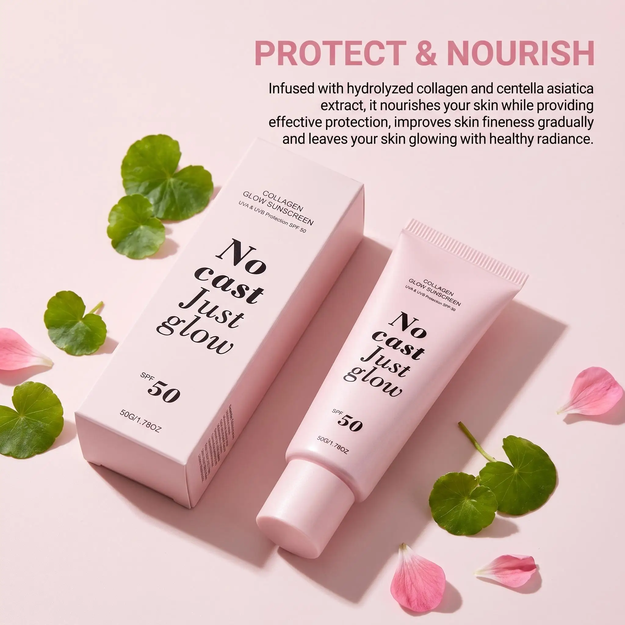 SPF50 Collagen Glow Sunscreen Broad Spectrum Protection Hydrating Repair Barrier Lightweight Wateproof Non-Sticky Face Sunscreen