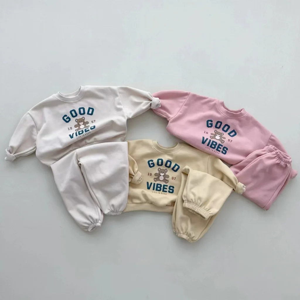 

2025 Spring New Baby Casual Versatile Clothes Set Infant Cartoon Letter Sweatshirt + Pants 2pcs Suit Toddler Long Sleeve Outfits