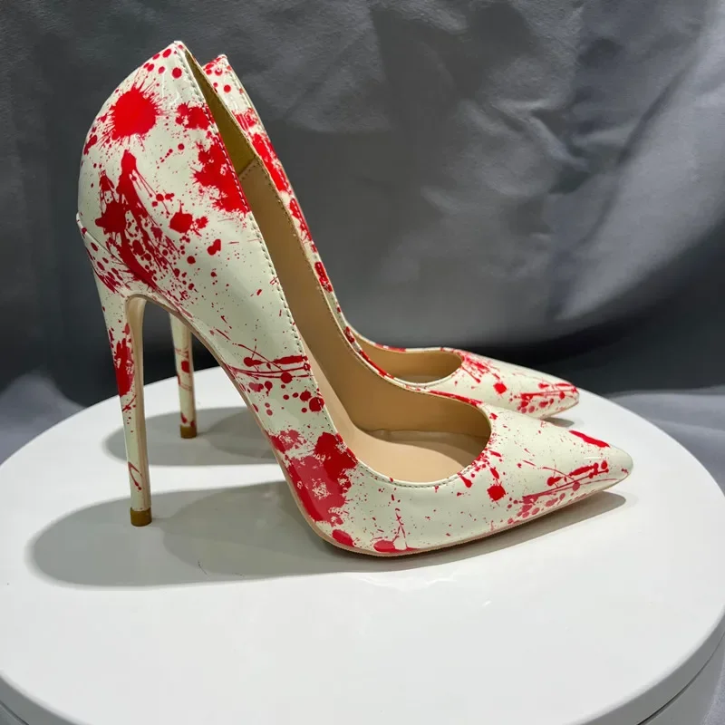 Art Graffiti Print Female Sexy Stiletto High Heel 10cm Patchwork Ladies Party Pointed Toe Pumps Shoes Color Plus Size 34-45