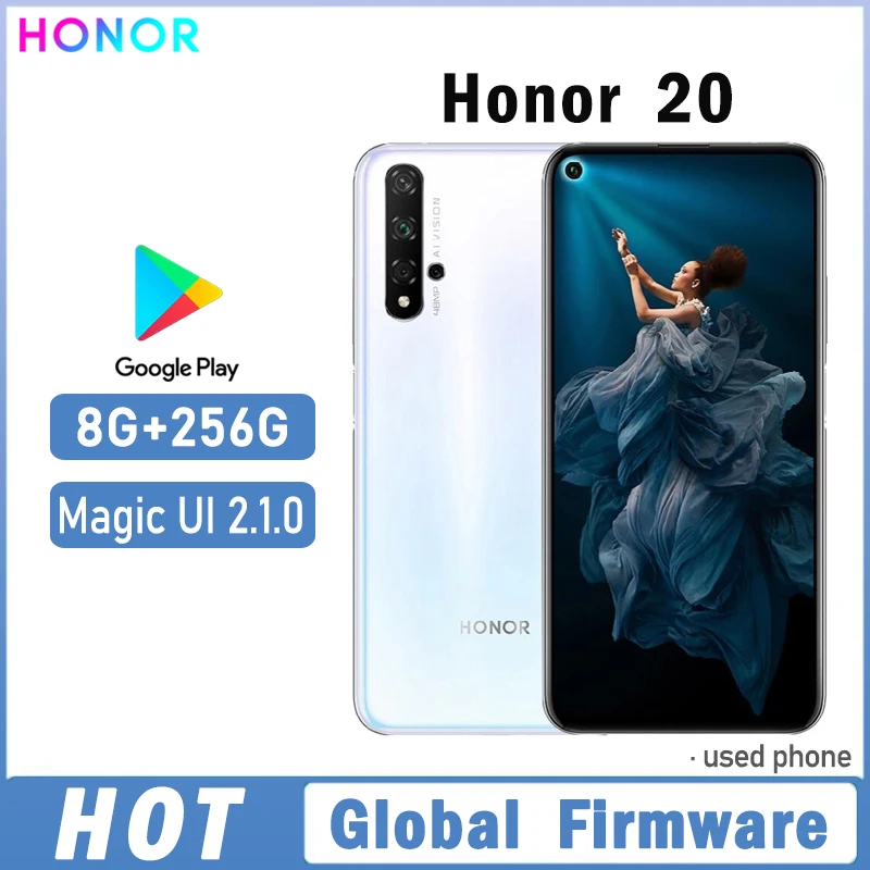 HONOR 20 الهاتف الذكي البرامج الثابتة العالمية Haisi Qilin 980 6.26 بوصة Magic UI 2.1.0 أندرويد 9.0 كاميرا خلفية 48MP هاتف مستعمل