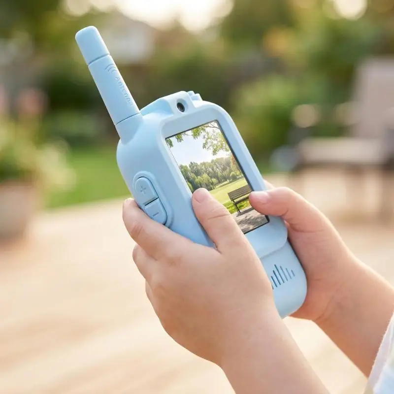 2 Pack Kids Video Walkie Talkies, Rechargeable Video Intercom with 2 Inch Screen, One-Click Call Cute Handheld Walkie-Talkie To