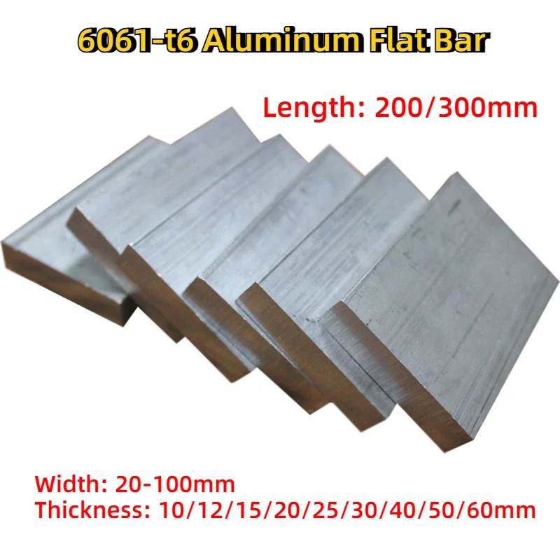 1 buah panjang 200mm/300mm 6061-t6 lebar batang datar aluminium ketebalan 20-100mm 10mm 12mm 15mm 20mm 25mm 30mm 40mm 50mm 60mm