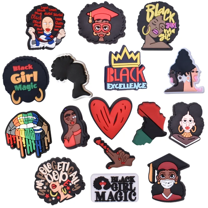 

Черная девушка Be Friend, подвески для обуви, красочные украшения с пряжкой из ПВХ, принадлежности для рукоделия, сувениры для вечеринок для детей, подарки на день рождения