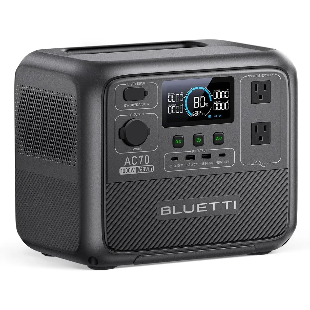 

Portable Power Station, 768Wh LiFePO4 Battery Backup W/ 2 1000W AC Outlets, 100W Type-C, Solar Generator, Generator