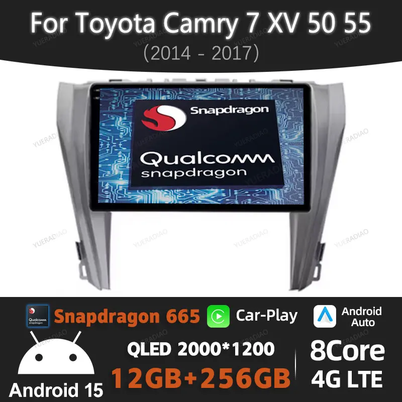 Автомобильный радиоприемник Android 15 для Toyota Camry 7 XV 50 55 2014-2017 Мультимедийный стерео видеоплеер Головное устройство 4G WIFI GPS NAVI BT QLED