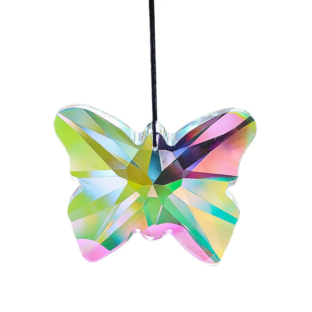 AB Color Butterfly Crystal Suncatcher Prism Hanging Sunlight Refraction Rainbow Maker Faceted Glass Window Car Pendant Decor