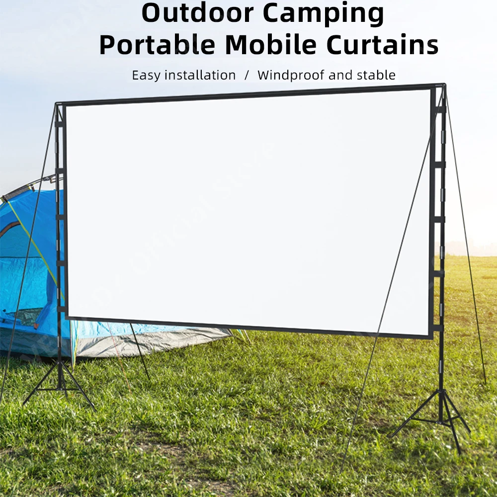 VEIDADZ Projector Screen With Stand Soft White Less Creases 60 84 100 120in With Carry Bag Foldable Double Tripod Screen Outdoor