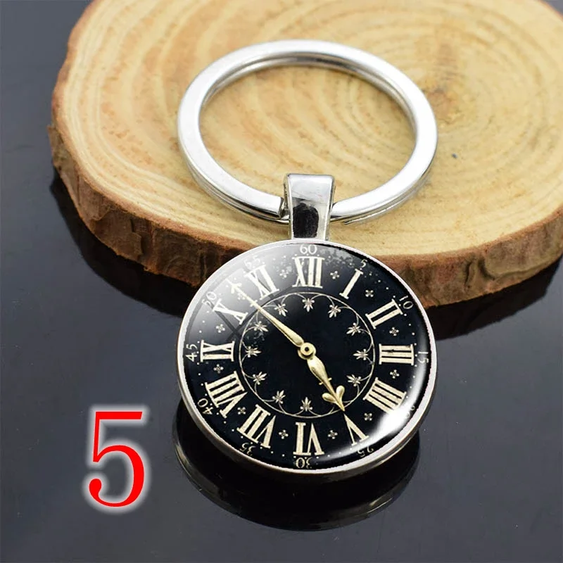 سلسلة مفاتيح كروية زجاجية على الوجهين ، ساعة بانك كلاسيكية ، زينة تغليف سلسلة مفاتيح السيارة ، ساعة مطلية بالفضة ، ليست طاولة حقيقية #6