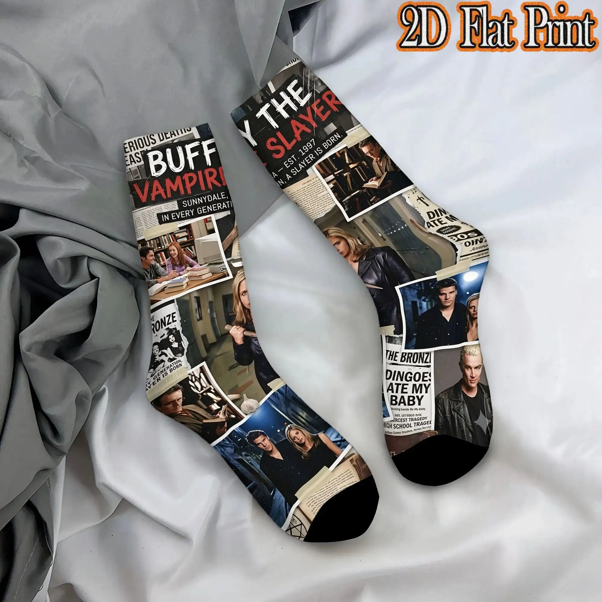 Fashion Retro Vampire Slayer Buffy  Men's  Mid-calfSock Unisex  Funny Mid-Calf Socks