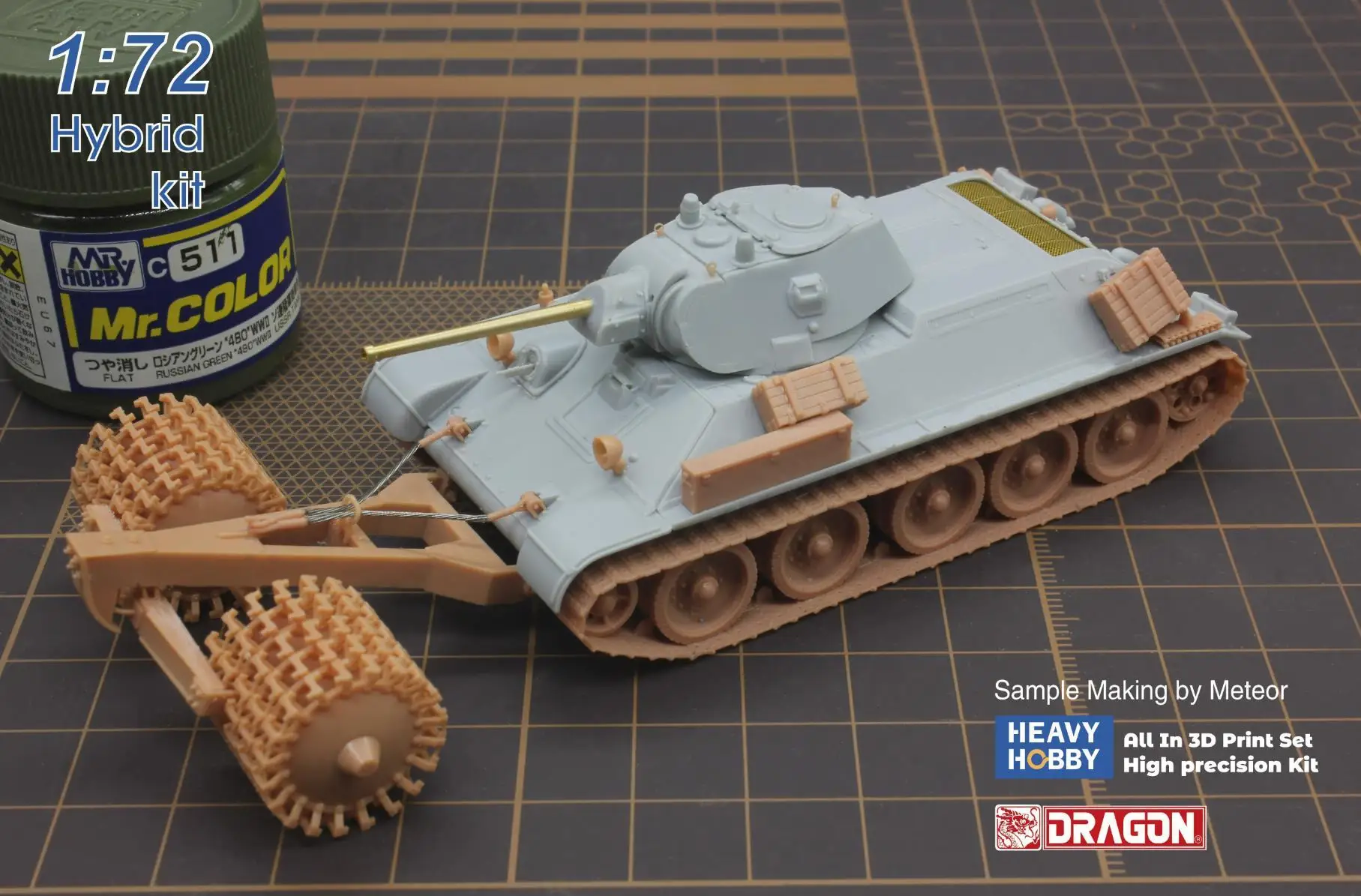 HEAVY HOBBY PK72005 1/72 WWII T34/76 Soviet Medium Tank With Mine Roller