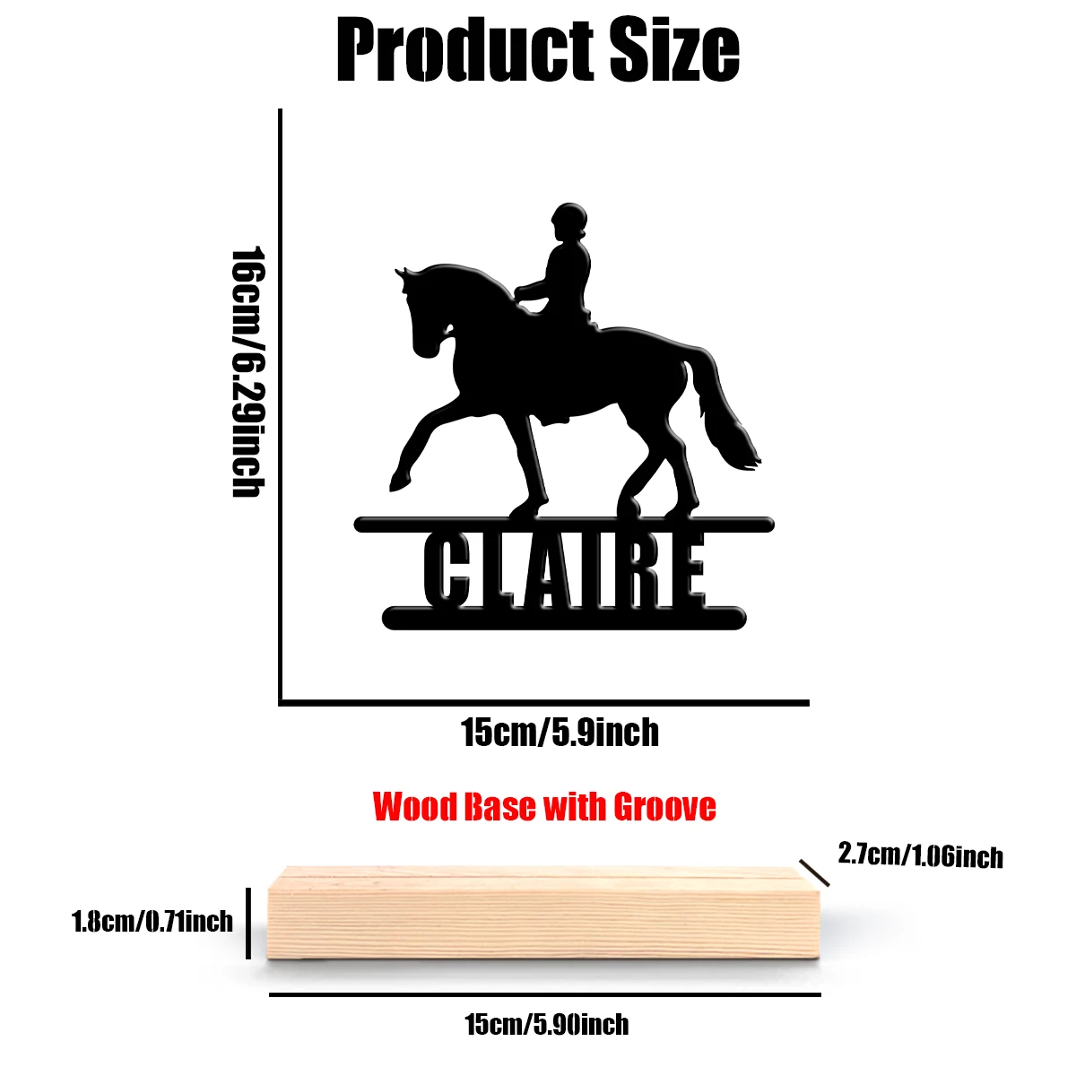 1Pc Custom Ridding Horse Wooden Base Metal Ornament,Home Room Desktop Decor,Valentine Wedding Birthday Gift for Family Friends - view 5