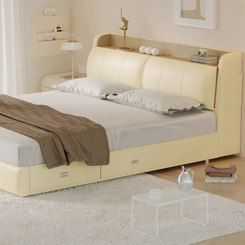 Modern simple leather, Italian light luxury high box storage, fairy soft bag, master bedroom double bed