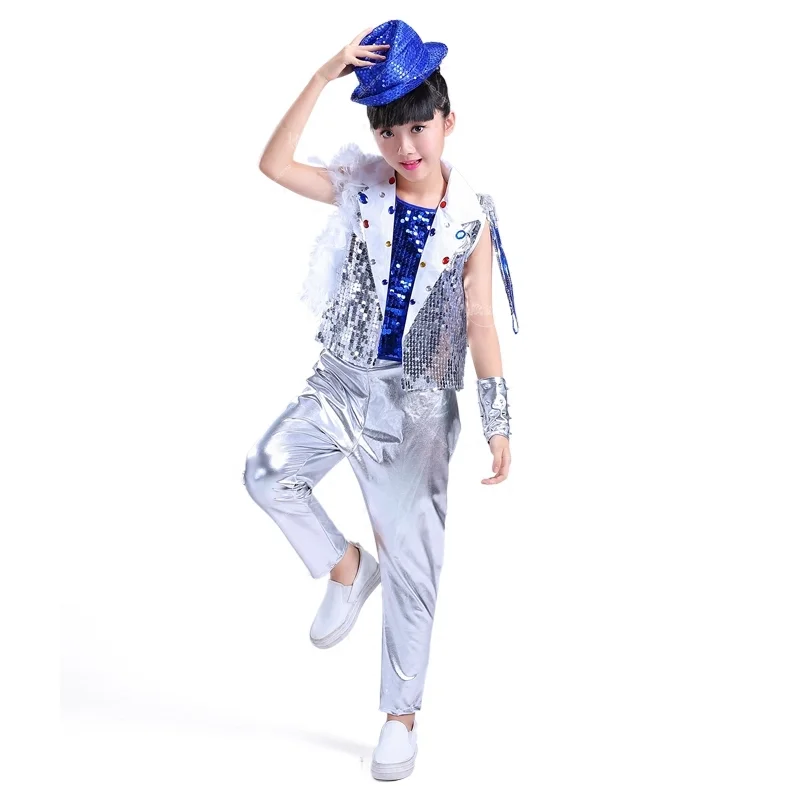 2018 Boys and girls sequined costumes jazz dance costume stage Kindergarten children catwalk models show clothing  TB18107