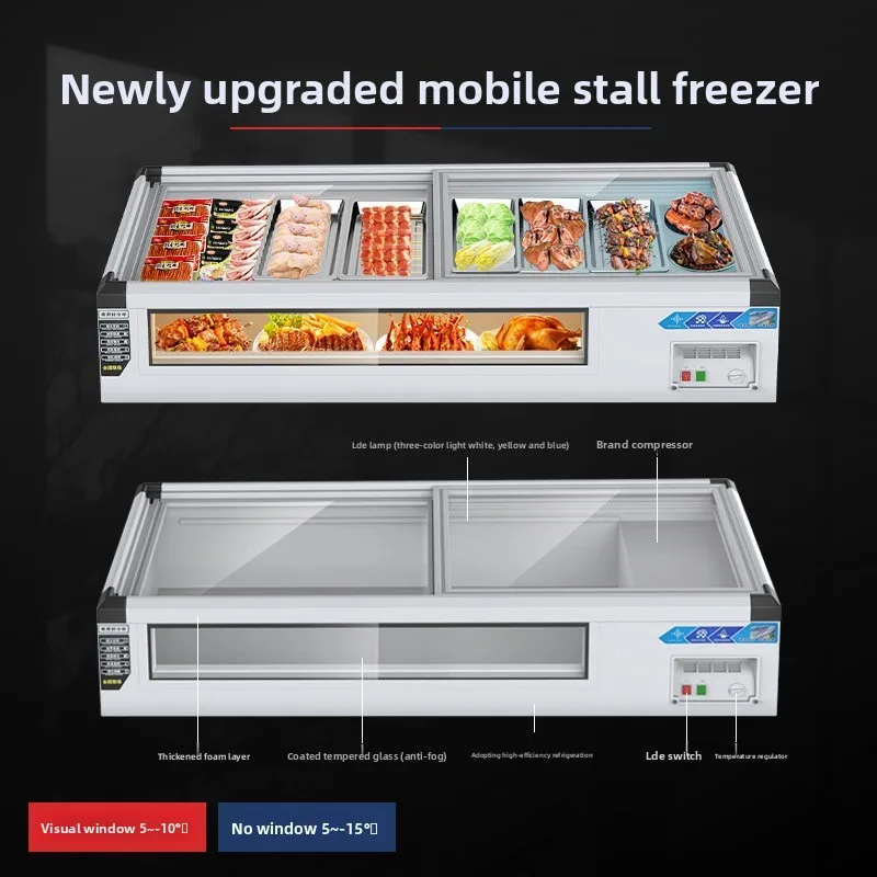 Desktop barbecue display cabinet stall refrigerator mobile tricycle stall freezer