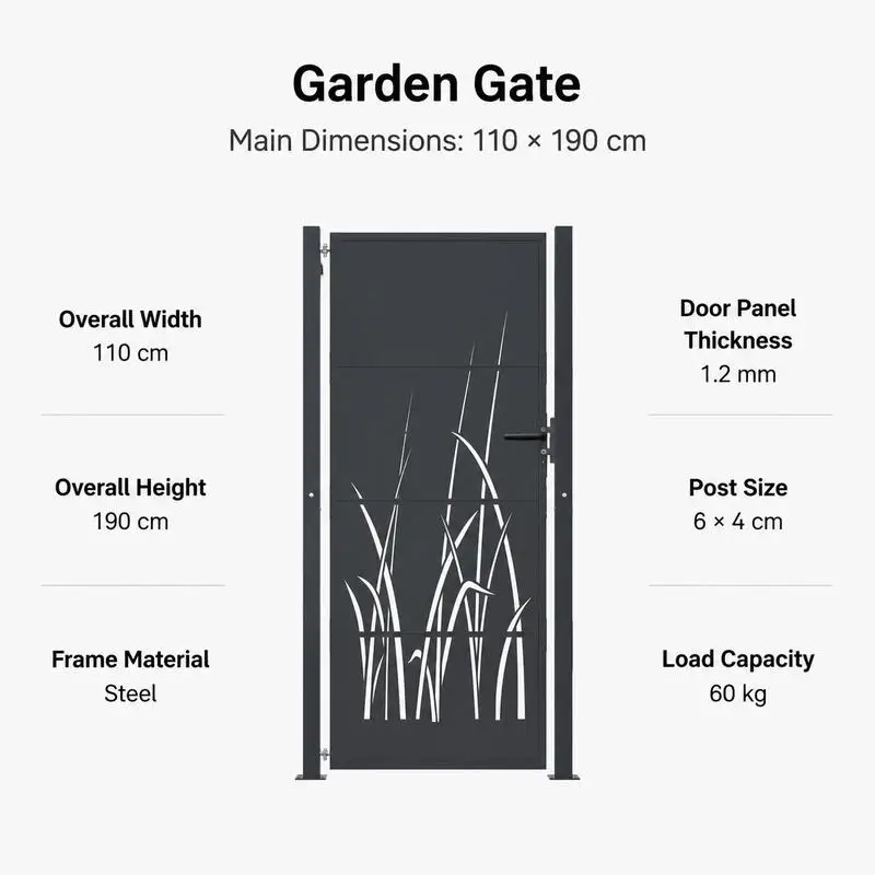 Immagine 4: Cancello da Giardino in Acciaio con Design a Taglio Laser, Sistema Bloccabile con Pali e Accessori di Montaggio, Antracite, 100x175 cm