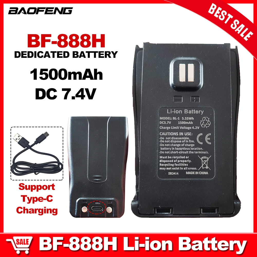 BL-1 BAOFENG BF-888H Li-ion Battery Support Type-C Charging 1500mAh Dedicated Battery For Walkie Talkie BF888H 2Way Radio Parts