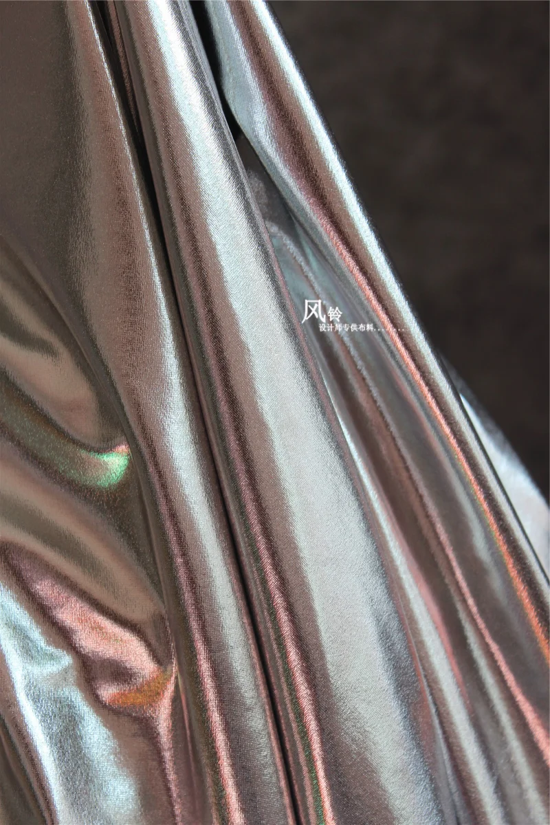 PU Coated Stretch Fabric Silver Imitation Leather Waterproof DIY Patches Decor Leggings Tights Dress Skirts Designer Fabric