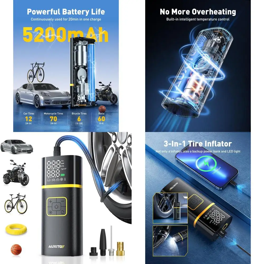 

Портативный перезаряжаемый воздушный компрессор с цифровым манометром для автомобиля, мотоцикла и накачивания шариков, 150 фунтов на квадратный дюйм, функция автоматической остановки