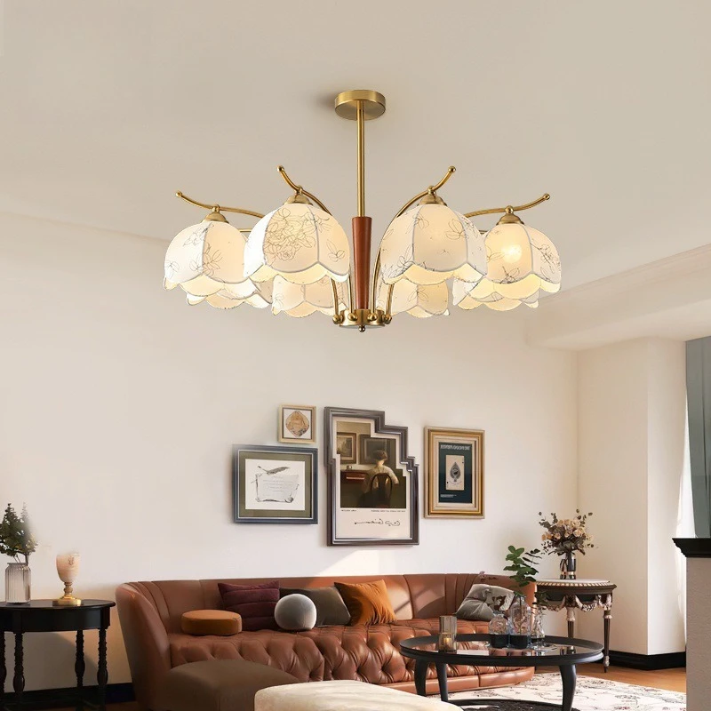 Lampadario principale del soggiorno retrò Atmosfera medievale americana stampa in tessuto camera da letto studio lampade per sala da pranzo