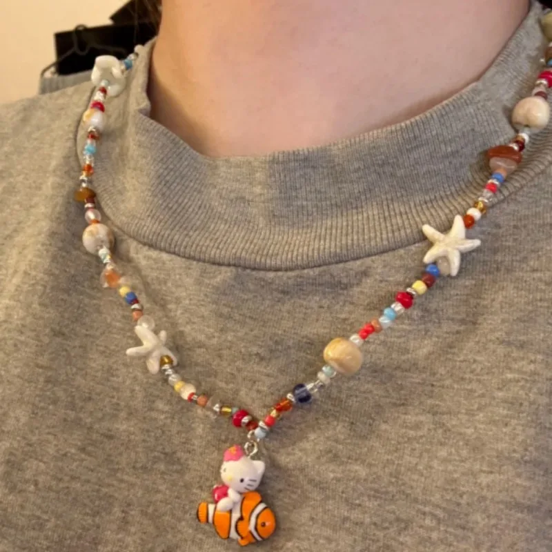 

Hello Kitty Necklace Niche Design Dopamine Color Beads Necklace New Fashion Delicate Personality Leisure Versatile Necklace