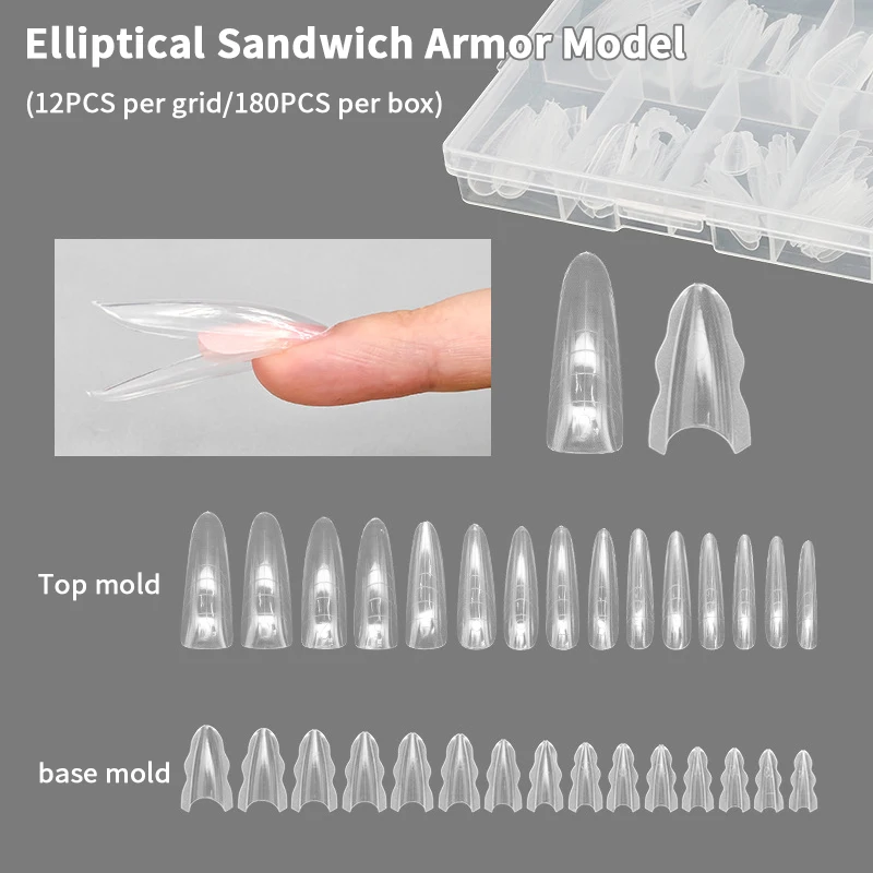 

180 Pcs/Box Sandwich Dual Nail Forms 15 Size Extensions-Dual Forms Coffin Almond Nail Forms Salon Nail Art Tools