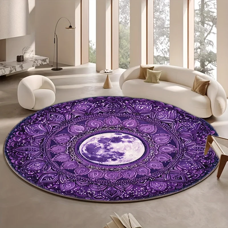 Elegant Blue White Mountain Landscape Sketch Round Commercial Floor Rug Welcome Decor For Modern Living Area