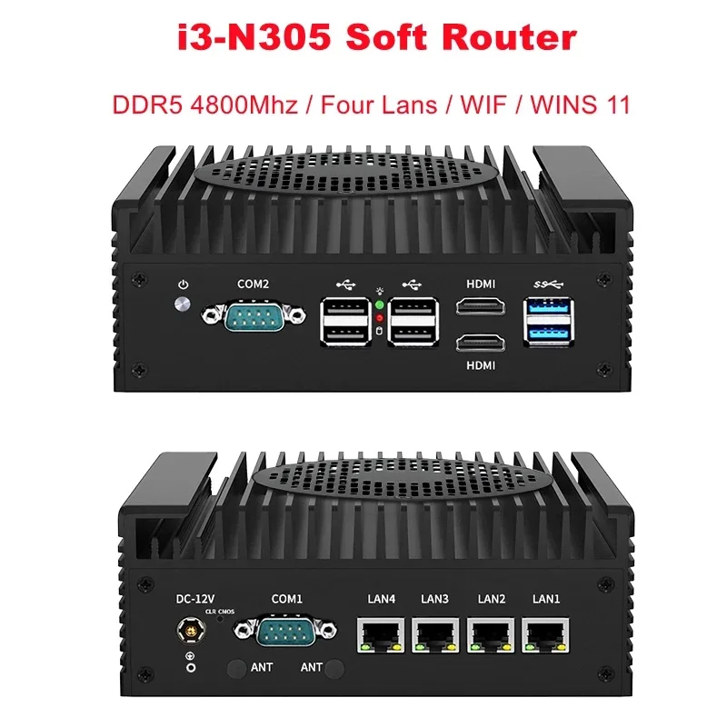 2 * I226 2 * LAN / 4 * LAN كمبيوتر صغير بدون مروحة i3-N305 PfSense جدار الحماية جهاز توجيه ناعم Windows 11 DDR5 NVME SSD OPNsense خادم جدار الحماية