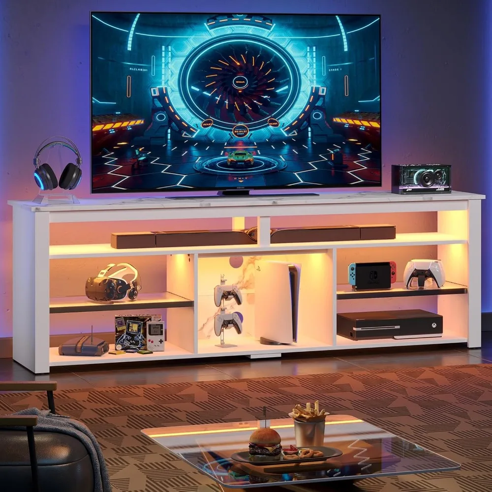 TV Stand for 75 inch TV, Tall LED Entertainment Center with Adjustable Shelf, Gaming TV Console with Storage, Modern TV Cabinet image 2