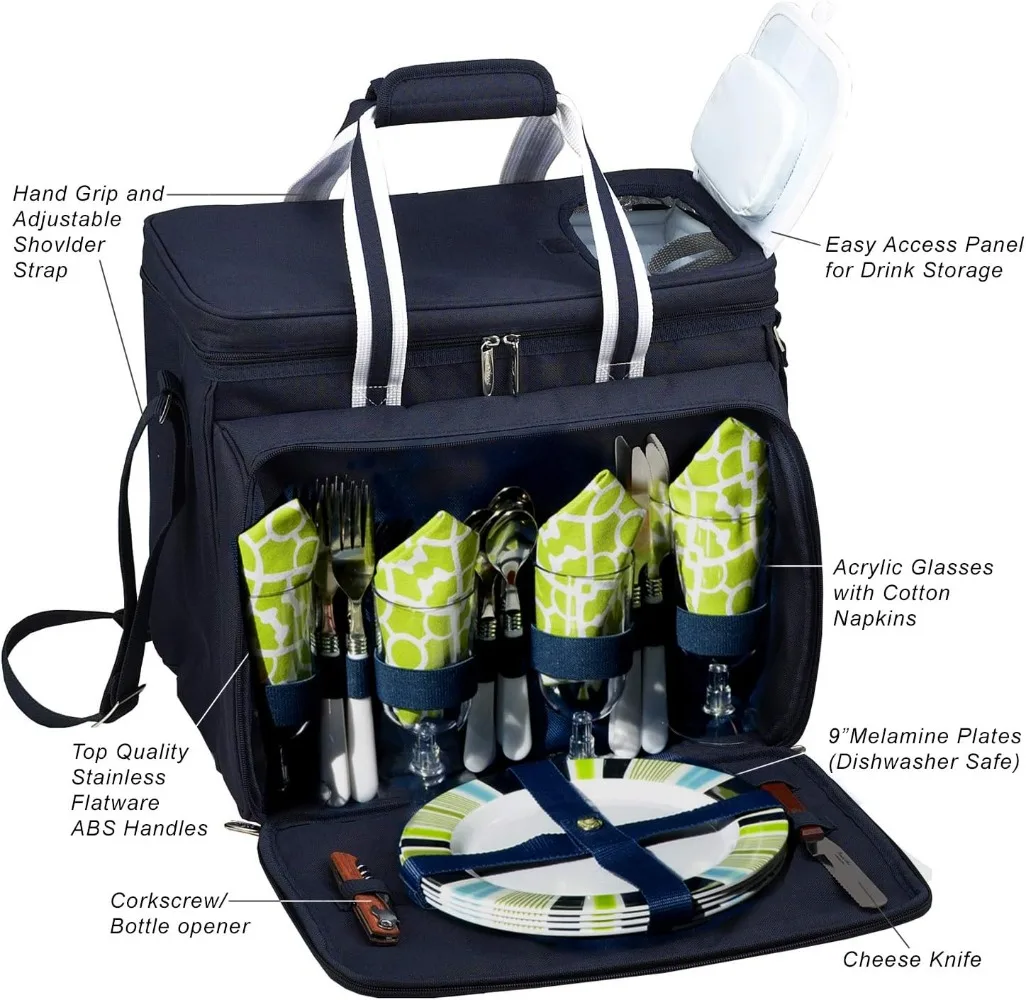 

Original Insulated Picnic Cooler with Service for 4 on Wheels-Designed & Assembled in USA