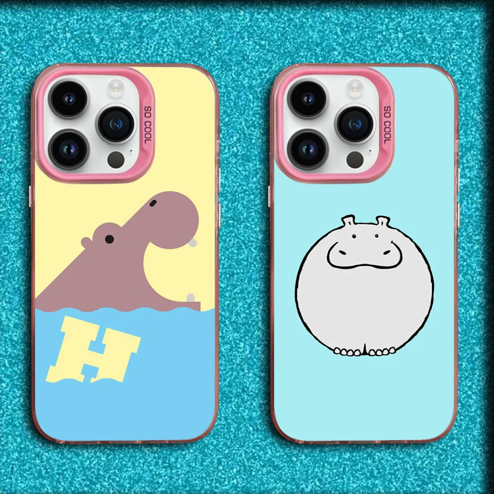 

Cartoon Animal Hippopotamus Phone Case For iPhone 16,15,14,13,12,11,Mini,Pro,SE,MAX Pink Matte Silicone Cover