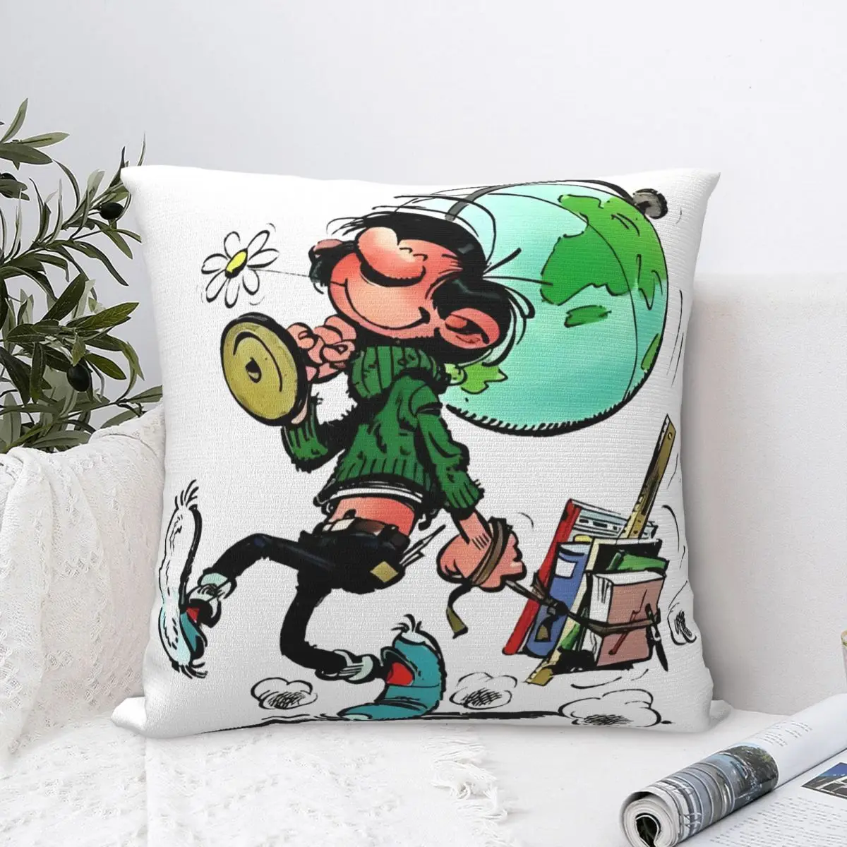 Gaston Lagaffe Cartoon Anime Pillowcase Merch Printing Cushion Cover Throw Pillow Cover Sofa Decoration Square Multi-Size