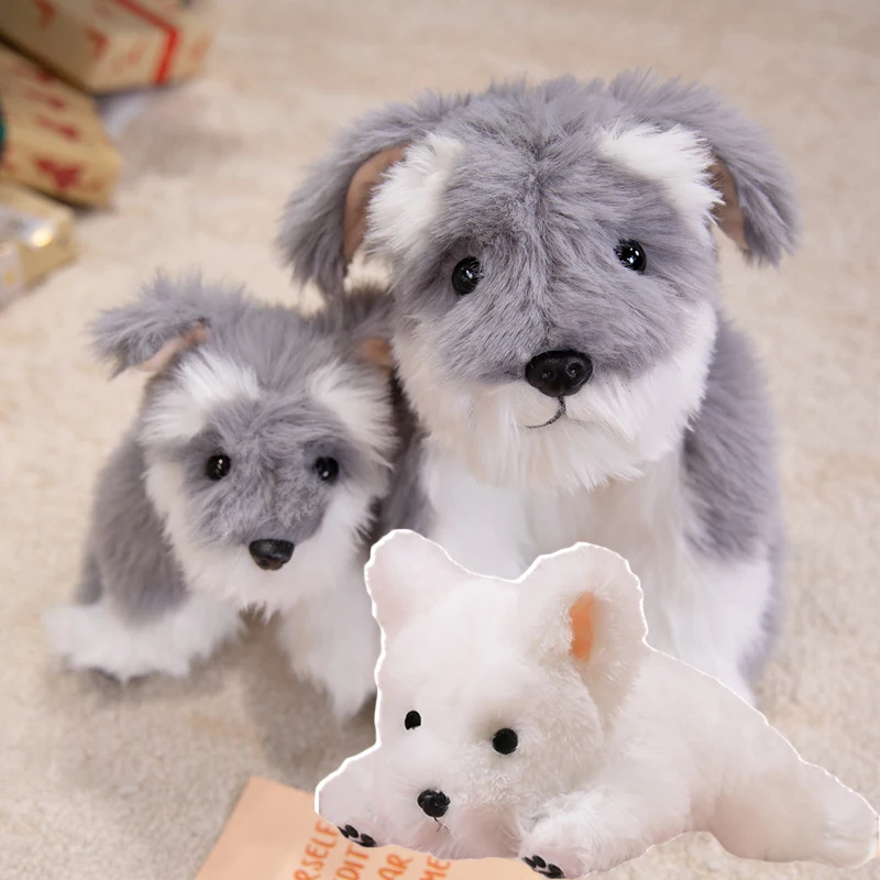 

Kawaii Super Soft Plushies Schnauzer White Terrier Dog Stuffed Toy Cuddly Lying Animal Puppy Plush Doll Sleep Pillow