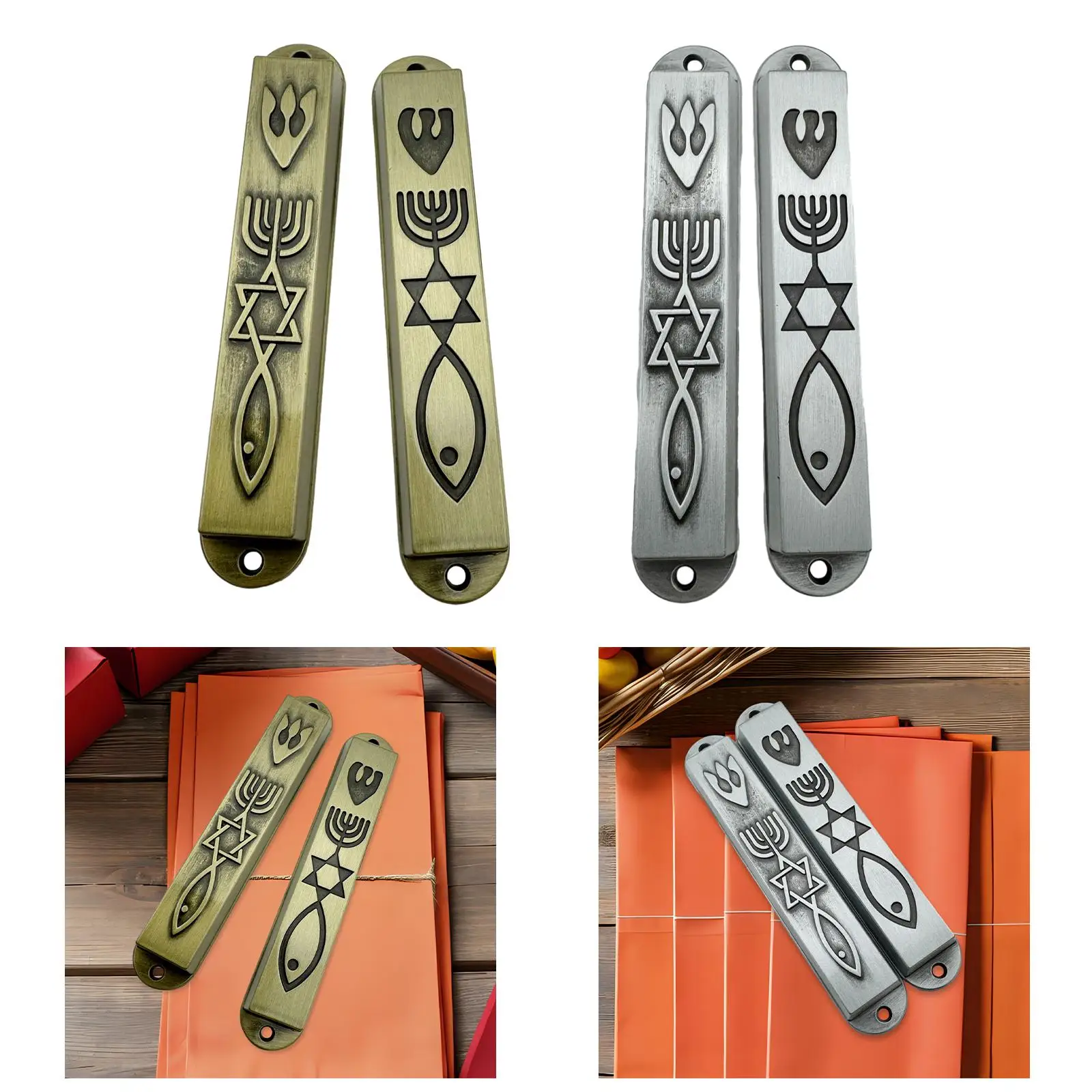 2x Mezuzahs für Tür, messianische Heimdekoration, Segenhaus, Wandkunst, dekorativ, moderne Heimdekoration, Kunsthandwerk, Mezuzah-Plakette aus Metall
