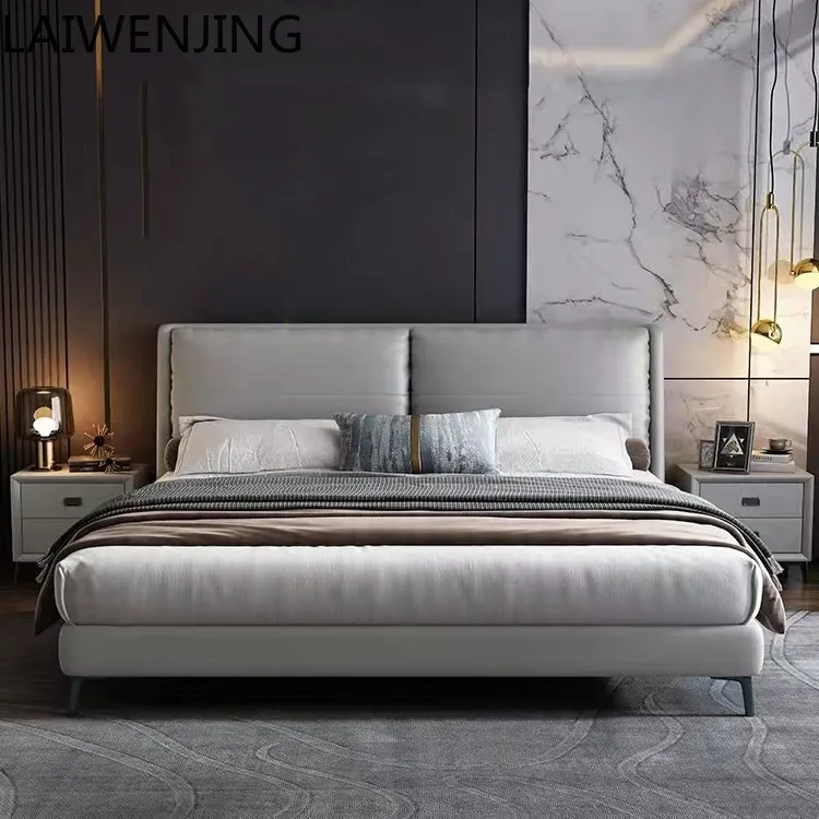 

HLZ New Nappa Leather Art Bed Simple Bed Modern Minimalist Double Master Bedroom Large Bed Soft Cover