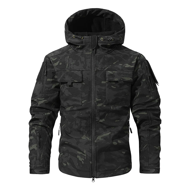 Men Outdoor Lurker Shark Skin Soft Shell Tactical Jacket Waterproof Fleece Hooded Coat Hunt Clothes Autumn Camouflage Jacket Men