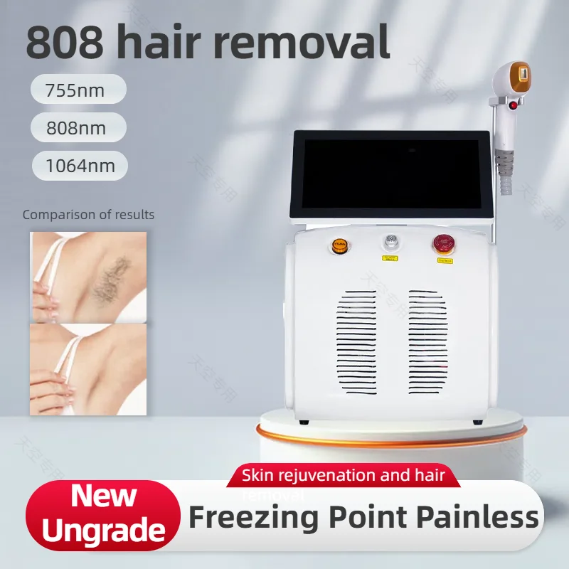 Diode Laser 755 808 1064nm 3 Wavelengths Hair Removal Machine Cooling Head Painless Laser Epilator Face Body Hair Removal