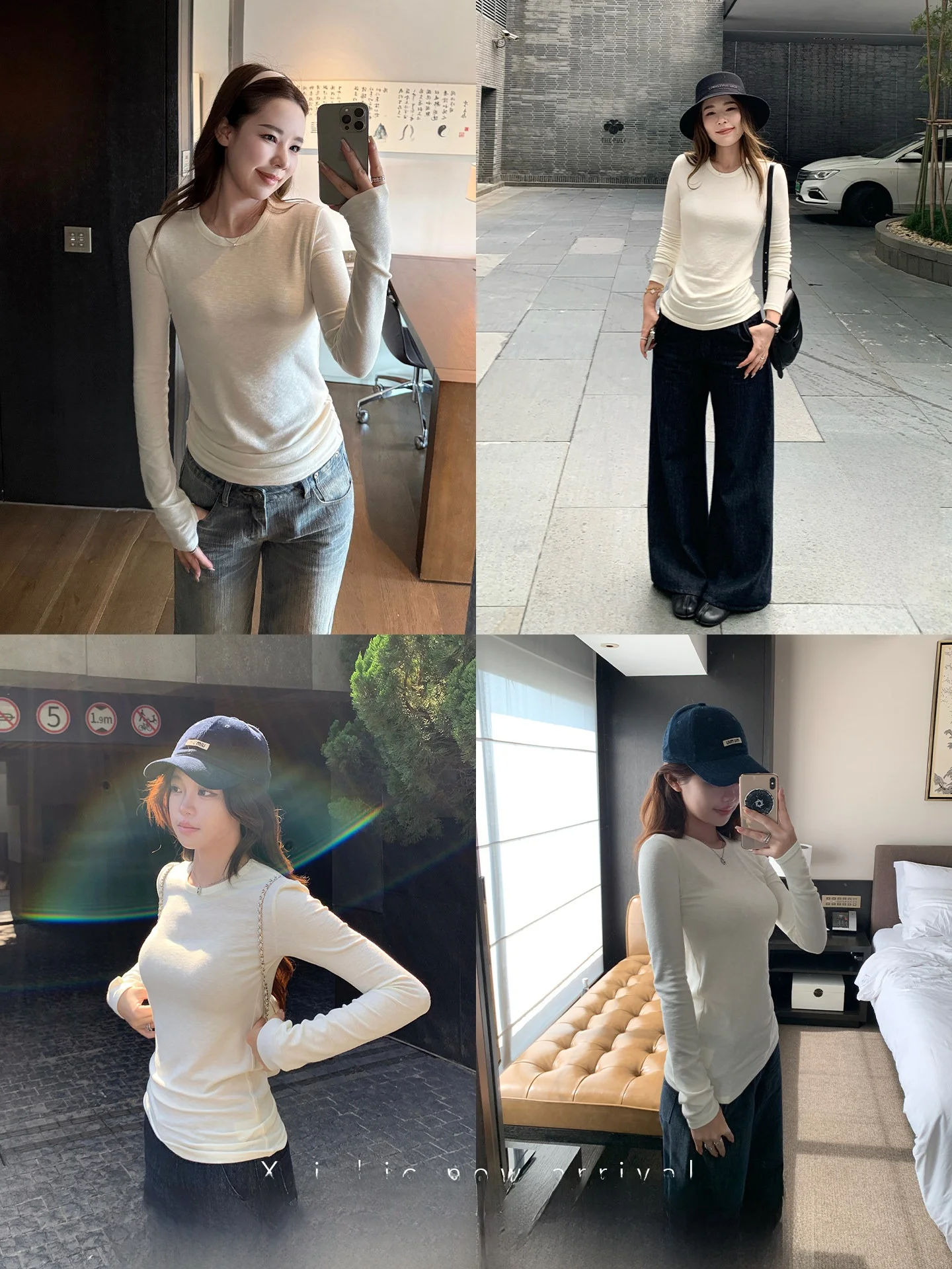 

Xzichic Women's Classic round Ne Long Sve Knitted Base irt Inner Wear Casual Sle Slim Fit Fiber Blend Autumn Top