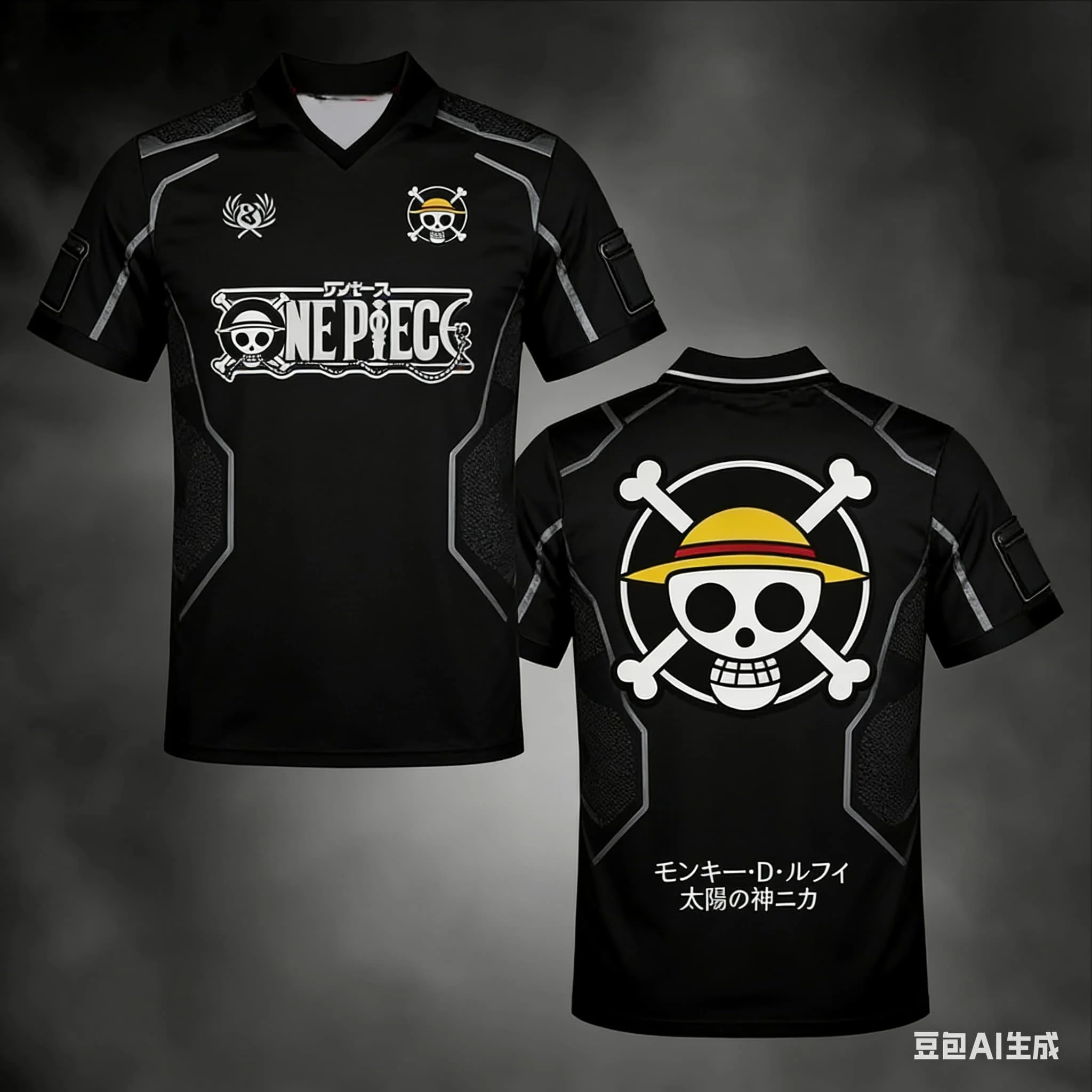 Sommerliches japanisches Manga-T-Shirt der Marke Bandai „One Piece“ mit Strohhut-Piraten-Team-Motiv, schnell trocknend und atmungsaktiv, für Erwachsene und Kinder