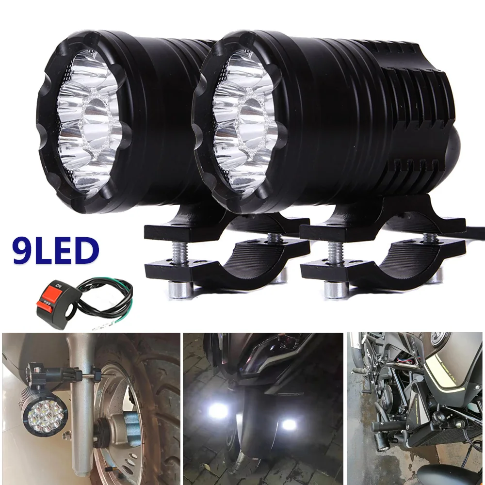 

Auxiliary Motorcycle Headlight 9 Chips LED Spotlights Moto Driving Front Fog Lights Lens ATV Electric Scooter Equipments Parts