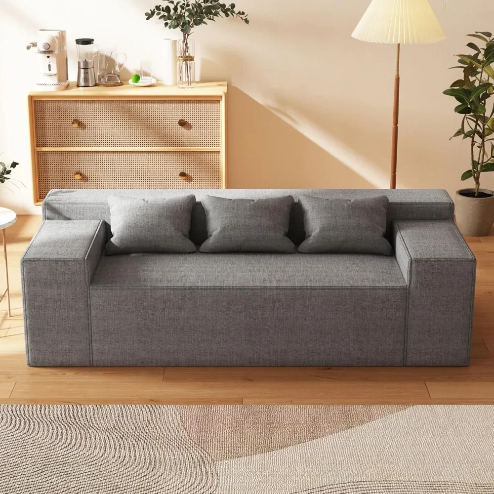 Sofa Modern 3-Seater with 3 Matching Pillows & No Assembly Required Comfy Sofa Couch Cat-Scratch Resistant Linen Sectional Sofa