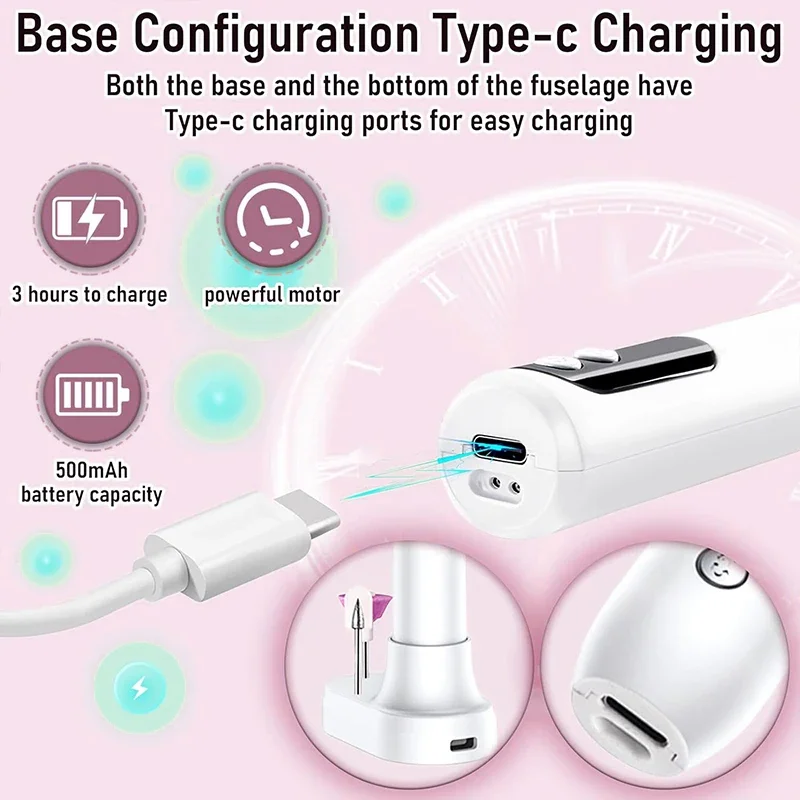 Electric Nail Drill Machine Nail Drills 15000RPM for Gel Nails Polish Rechargeable Portable Professional Nail File Manicure Tool