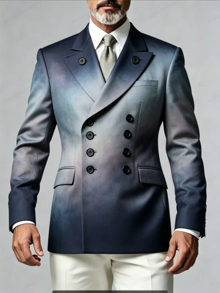Mens Slim Fit Two Tone Gradient Double Breasted Suit Jacket Modern Formal Outerwear